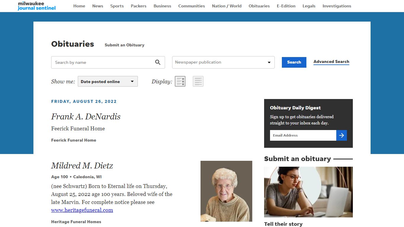 Obituaries in Milwaukee, WI | Milwaukee Journal Sentinel